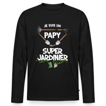 5 - papy super jardinier.png - T-shirt manches longues Premium bio Homme - noir - Devant - Nico (187cm)