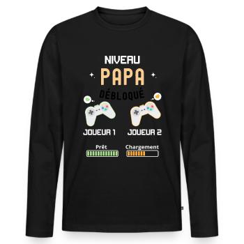 Futur papa jeux video avec futur fils - T-shirt manches longues Premium bio Homme - noir - Devant - Nico (187cm)