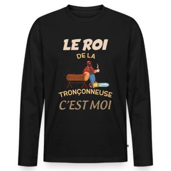 Le Roi de la tronçonneuse c'est moi, humour métier - T-shirt manches longues Premium bio Homme - noir - Devant - Nico (187cm)