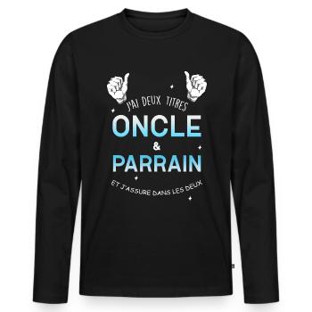 Oncle et parrain humour parrain filleul - T-shirt manches longues Premium bio Homme - noir - Devant - Nico (187cm)