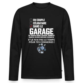 Garage Et Mécanicien Humour - T-shirt manches longues Premium bio Homme - noir - Devant - Nico (187cm)