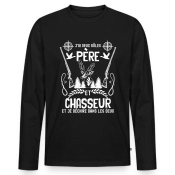 Père Chasseur Le Meilleur De Tous - T-shirt manches longues Premium bio Homme - noir - Devant - Nico (187cm)
