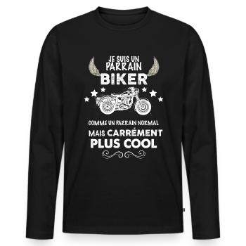 Parrain Biker Citation Oncle Et Motard - T-shirt manches longues Premium bio Homme - noir - Devant - Nico (187cm)