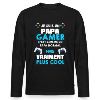 Papa Joueur De Jeux Vidéo Humour Gamer Geek - T-shirt manches longues Premium bio Homme - noir - Devant - Nico (187cm)