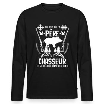 Papa Et Chasseur Humour Père - T-shirt manches longues Premium bio Homme - noir - Devant - Nico (187cm)