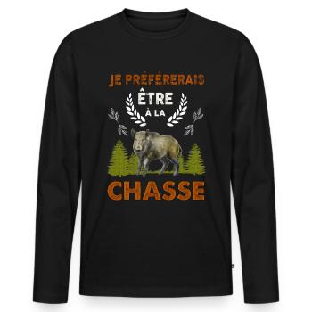 La Chasse Je Préfère Humour Chasseur - T-shirt manches longues Premium bio Homme - noir - Devant - Nico (187cm)