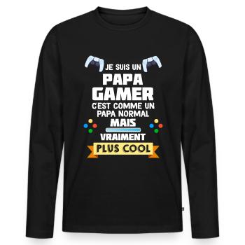 Papa Gamer Le Meilleur C'est Mon Père - T-shirt manches longues Premium bio Homme - noir - Devant - Nico (187cm)
