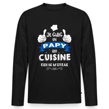 Papy qui cuisine Cadeau Humour Papi Cuisinier - T-shirt manches longues Premium bio Homme - noir - Devant - Nico (187cm)