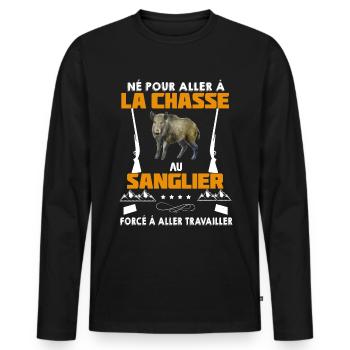 La chasse au sanglier c'est mon boulot - T-shirt manches longues Premium bio Homme - noir - Devant - Nico (187cm)