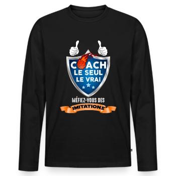 Coach basket humour Homme Basketball - T-shirt manches longues Premium bio Homme - noir - Devant - Nico (187cm)