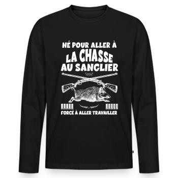 Chasseur Né Cadeau Homme Chasse Au Sanglier - T-shirt manches longues Premium bio Homme - noir - Devant - Nico (187cm)