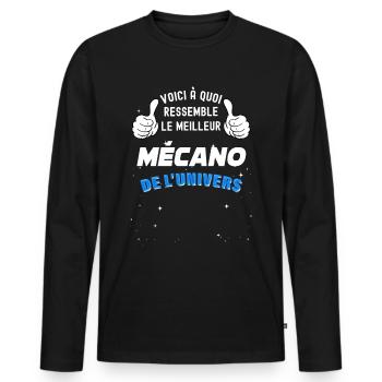 Meilleur mécano de l'univers - T-shirt manches longues Premium bio Homme - noir - Devant - Nico (187cm)