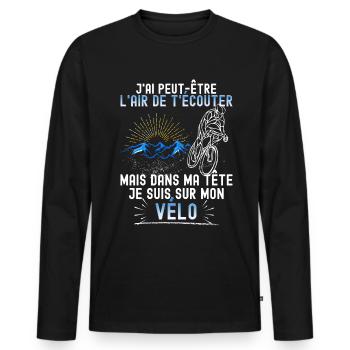 Homme Cycliste Citation Drôle Vélo - T-shirt manches longues Premium bio Homme - noir - Devant - Nico (187cm)
