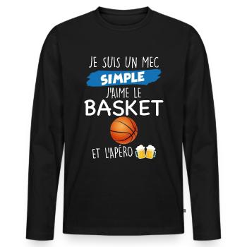 Citation basketball Cadeau humour homme basket - T-shirt manches longues Premium bio Homme - noir - Devant - Nico (187cm)