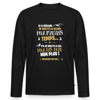 Proverbe breton : Bretagne et ses Goeland - T-shirt manches longues Premium bio Homme - noir - Devant - Nico (187cm)