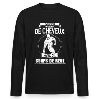 Homme Sans Cheveux Costaud Cadeau Papa - T-shirt manches longues Premium bio Homme - noir - Devant - Nico (187cm)
