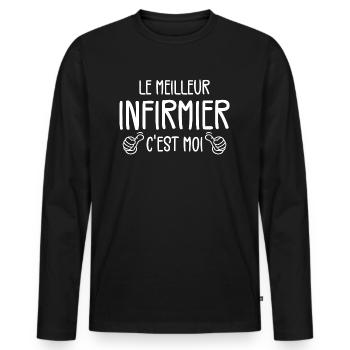 Le Meilleur Infirmier, C'Est Moi - T-shirt manches longues Premium bio Homme - noir - Devant - Nico (187cm)