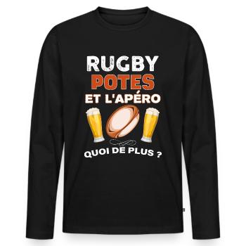 Le Rugby Les potes La Biere - T-shirt manches longues Premium bio Homme - noir - Devant - Nico (187cm)