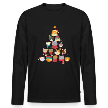 Chats de Noël Sapin de Noël Chaton Noël - T-shirt manches longues Premium bio Homme - noir - Devant - Nico (187cm)
