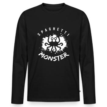 Spaghetti Monster Pastafari Atheist Gott Religion - Männer Premium Bio Langarmshirt - Schwarz - Vorne - Nico (187cm)