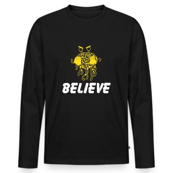 Spaghetti Monster Believe Atheist Gott Glaube - Männer Premium Bio Langarmshirt - Schwarz - Vorne - Nico (187cm)