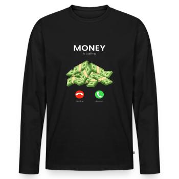 Money Is Calling Money Millionaire Trader - Men's Premium Organic Long Sleeve Shirt - black - Front - Nico (187cm)