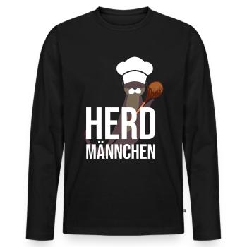 Herdmännchen Koch Kochschürze Hobbykoch Küche - Männer Premium Bio Langarmshirt - Schwarz - Vorne - Nico (187cm)