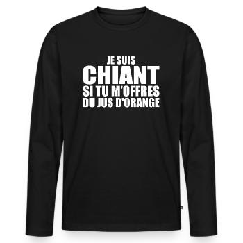 Homme qui adore Jus d'orange. Design Drôle Humour - T-shirt manches longues Premium bio Homme - noir - Devant - Nico (187cm)