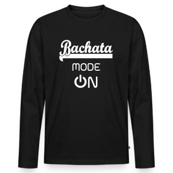 Bachata FASHION ON white - Bachata Dance Shirt - Men's Premium Organic Long Sleeve Shirt - black - Front - Nico (187cm)