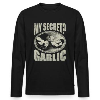 Mon secret? Bras de fer à l'ail - T-shirt manches longues Premium bio Homme - noir - Devant - Nico (187cm)