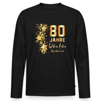 Birthday Golden Times 80 years - Men's Premium Organic Long Sleeve Shirt - black - Front - Nico (187cm)