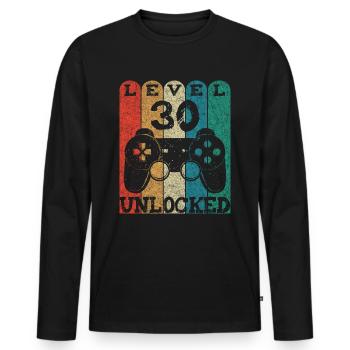 Level 30 Unlocked 30. Geburtstag Retro Geschenk - Männer Premium Bio Langarmshirt - Schwarz - Vorne - Nico (187cm)