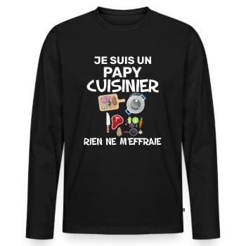Papy Cuisinier Idée Cadeau Homme Humour - T-shirt manches longues Premium bio Homme - noir - Devant - Nico (187cm)