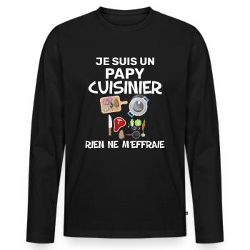 Cuisinier rien ne m'effraie idée cadeau homme - T-shirt manches longues Premium bio Homme - noir - Devant - Nico (187cm)