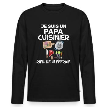 Le Chef Cuisinier C'est Papy Cadeau Homme - T-shirt manches longues Premium bio Homme - noir - Devant - Nico (187cm)