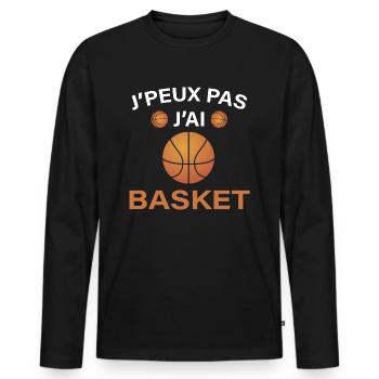 Basket Idée Cadeau Homme Ou Enfant Papa Et Fils - T-shirt manches longues Premium bio Homme - noir - Devant - Nico (187cm)