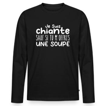 Femme qui adore : Soupe Designs Drôles Humour - T-shirt manches longues Premium bio Homme - noir - Devant - Nico (187cm)