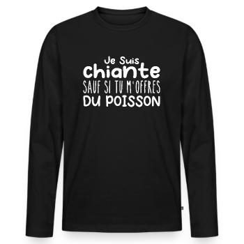 Femme qui adore : Poisson. Design Drôle Humour - T-shirt manches longues Premium bio Homme - noir - Devant - Nico (187cm)