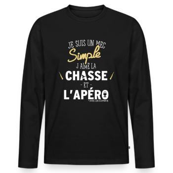 I am a simple guy I like hunting and aperitif - Men's Premium Organic Long Sleeve Shirt - black - Front - Nico (187cm)