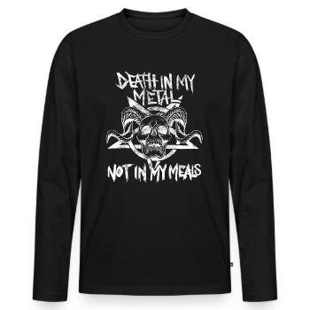 Vegan Metalhead. Death in metal, not in my meals - Männer Premium Bio Langarmshirt - Schwarz - Vorne - Nico (187cm)