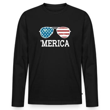 'merica - America - Amerika - Sonnenbrille Patriot - T-shirt manches longues Premium bio Homme - noir - Devant - Nico (187cm)