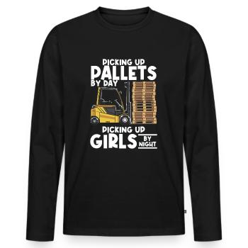 Conducteur de chariot élévateur Opérateur de chariot élévateur - T-shirt manches longues Premium bio Homme - noir - Devant - Nico (187cm)