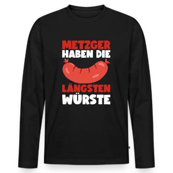 Metzger Fleischer Metzgermeister Fleischerin - Männer Premium Bio Langarmshirt - Schwarz - Vorne - Nico (187cm)