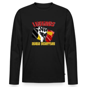 Legends never disappear Belgium with flag - Men's Premium Organic Long Sleeve Shirt - black - Front - Nico (187cm)