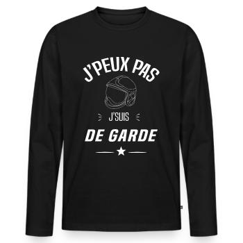 j'peux pas je suis de garde pompier - T-shirt manches longues Premium bio Homme - noir - Devant - Nico (187cm)