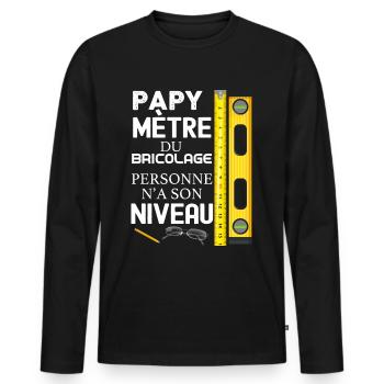 Le Niveau de papy bricoleur - T-shirt manches longues Premium bio Homme - noir - Devant - Nico (187cm)