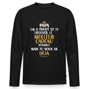Papounet mon papa adoré - T-shirt manches longues Premium bio Homme - noir - Devant - Nico (187cm)