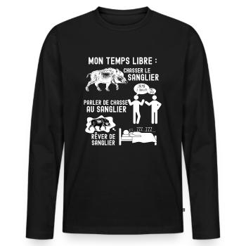 Sanglier, chasse chasseur et passion - T-shirt manches longues Premium bio Homme - noir - Devant - Nico (187cm)