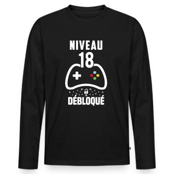 Homme 18 ans Anniversaire Garçon Cadeau Gamer - T-shirt manches longues Premium bio Homme - noir - Devant - Nico (187cm)