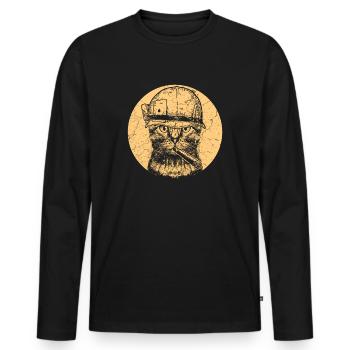 Armée militaire sodat chat avec cigare - T-shirt manches longues Premium bio Homme - noir - Devant - Nico (187cm)